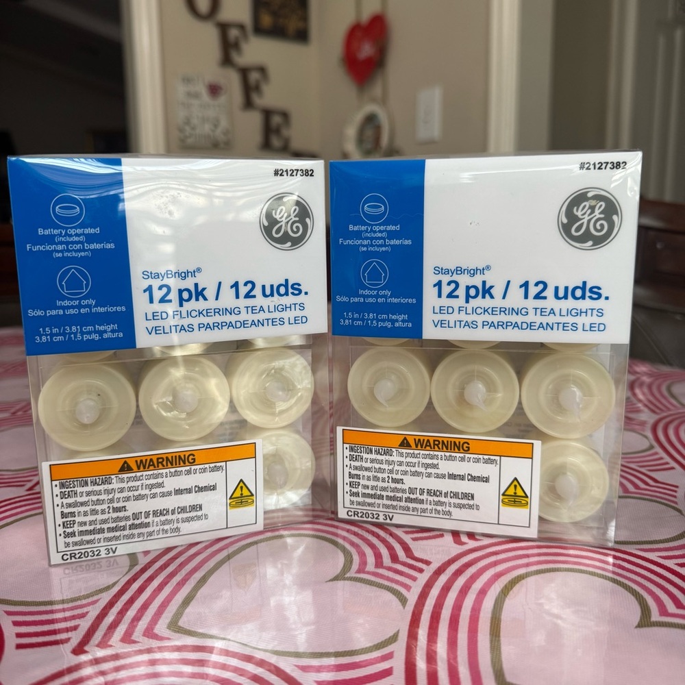 GE "2 sets"LED Flickering 12-pack Tea Light Flameless Candles Wedding Luminarias